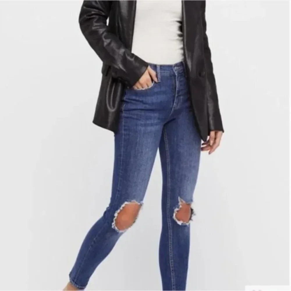 Free People High Waist Skinny Jeans Stretch Size 25R Ripped Denim Distressed